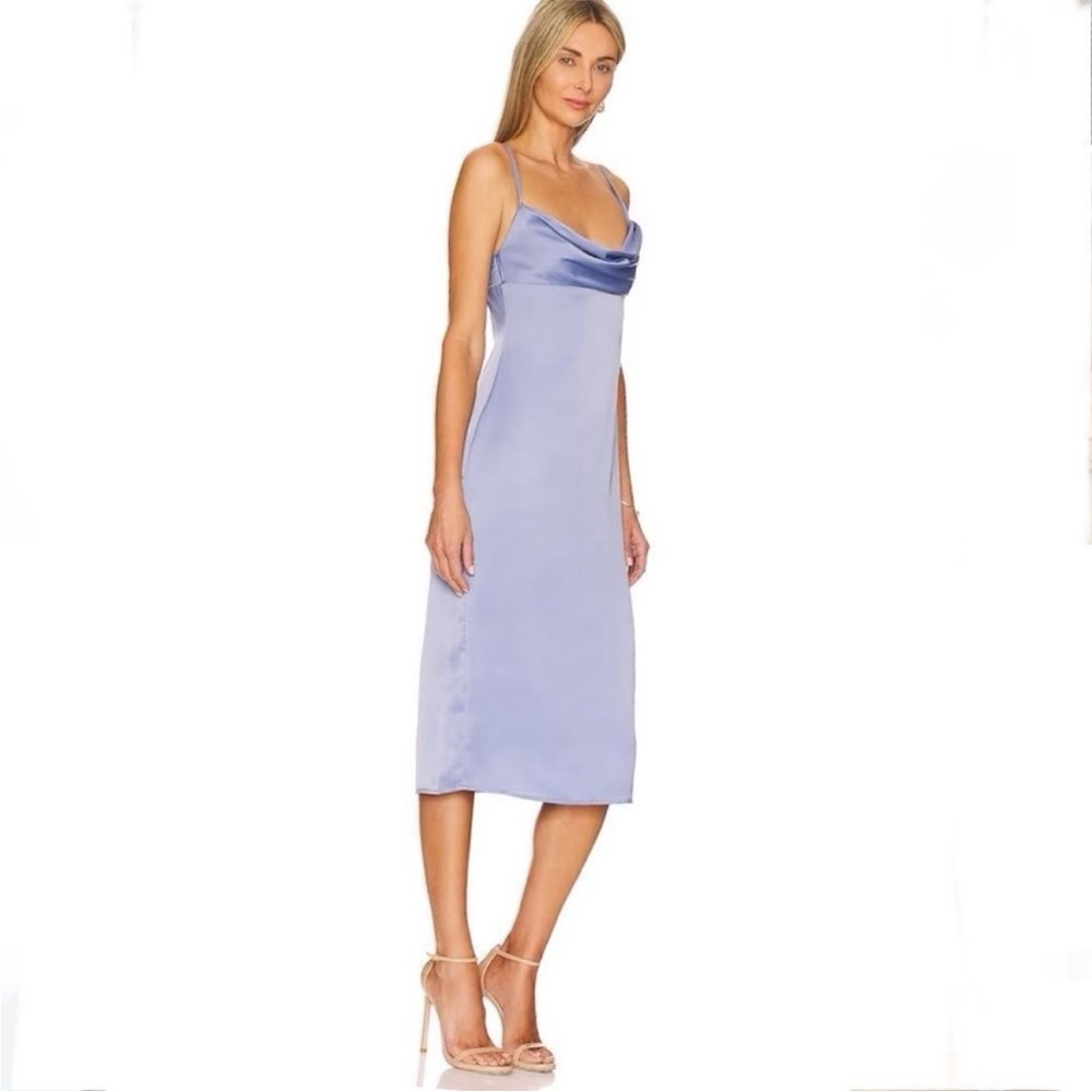 WeWoreWhat Slate Blue Cowl Satin Charmeuse Midi Dress Size 4 NWT Style# WWD18-1 - Picture 3 of 5